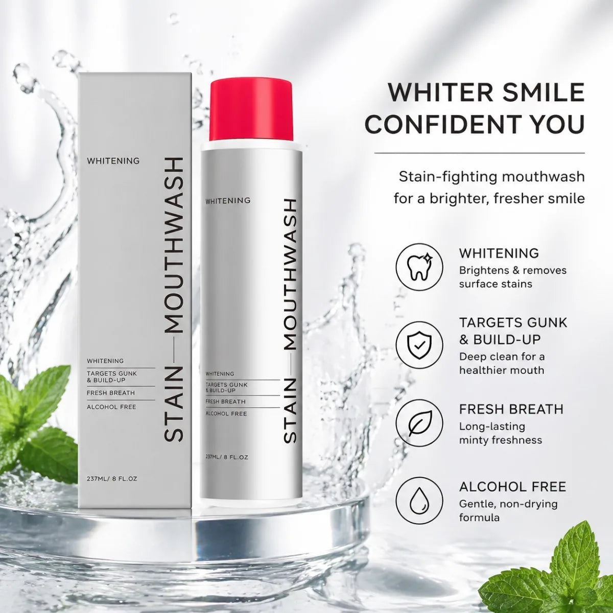 Ximonth Alcohol-Free Mouthwash – Stain Removal & Fresh Breath Oral Rinse Mouthwash SWANS