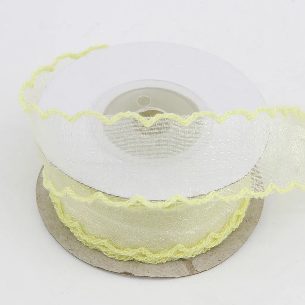 Shimmering Scalloped Edge Organza Ribbon – Boho Craft & Décor Decorative Craft Ribbon SWANS Lemon Yellow 25mm