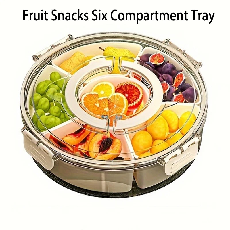 SWANS Rotating 6-Section Snack Tray with Lid | Fruit & Nut Box Rotating Snack Tray SWANS