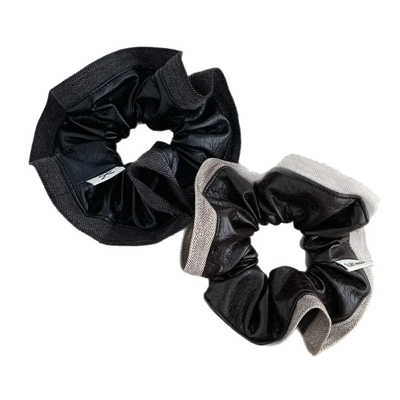 Vintage PU Leather Large Scrunchie – Korean Style Hair Tie Hair Scrunchie SWANS