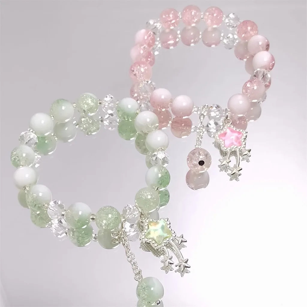 Star Crystal Glass Beaded Bracelet – Y2K Best Friend Jewelry Beaded Charm Bracelet SWANS