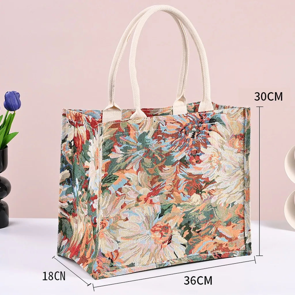 Vintage Linen Jute Tote Bag – Embroidered Reusable Shopper Embroidered Tote Bag SWANS Multi-Color