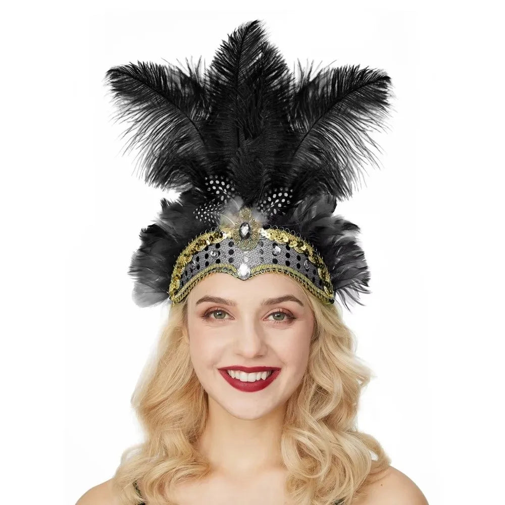 Colorful Feather Headdress – Carnival Showgirl Headband Feather Headband SWANS