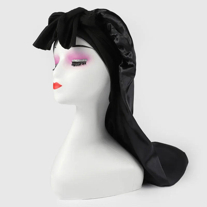 Extra Long Satin Bonnet – Anti-Frizz Sleep Cap for All Hair Types Satin Sleep Bonnet SWANS 1pcs Black
