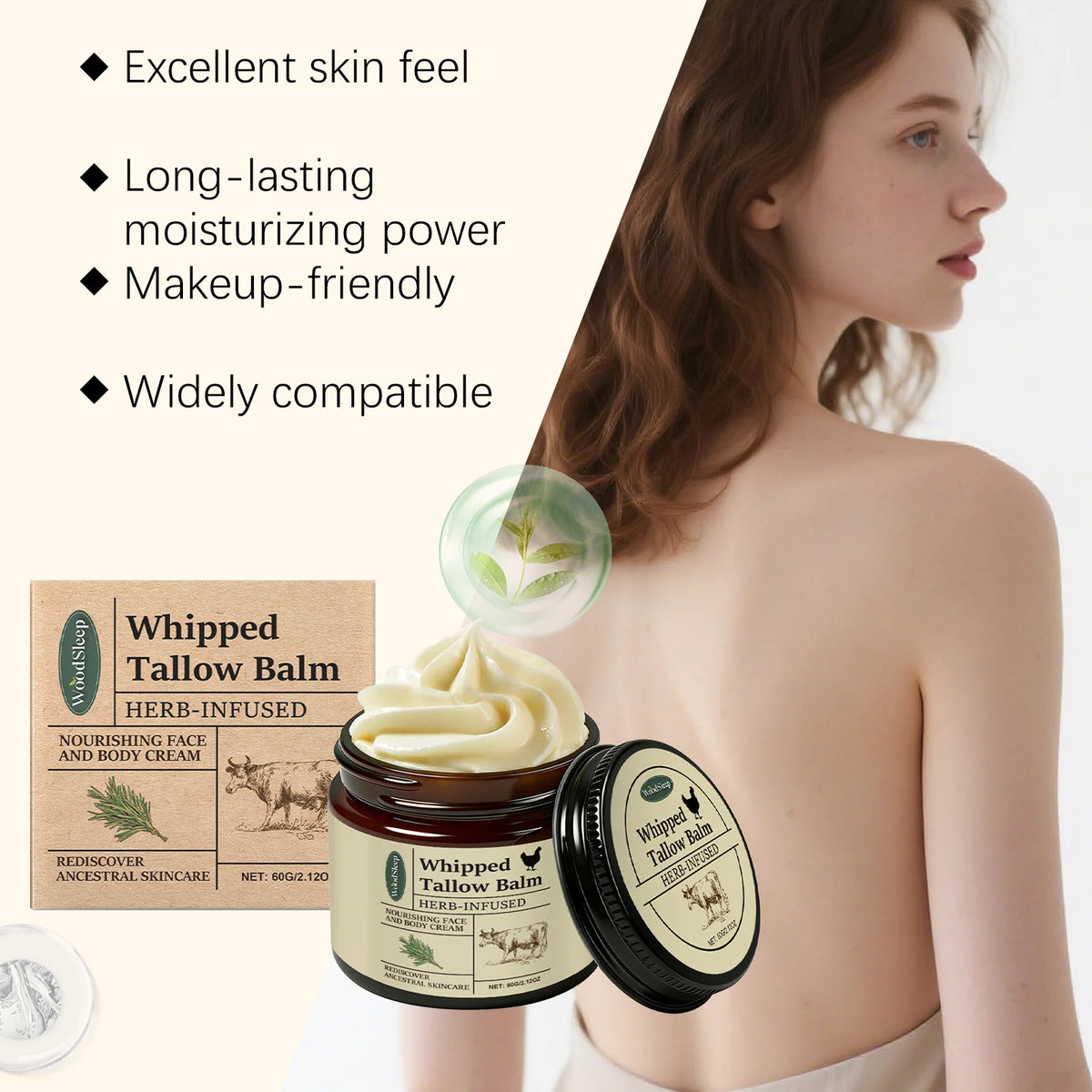 WOODSLEEP Beef Tallow Body Lotion – Hydrating & Brightening Body Lotion Cream SWANS