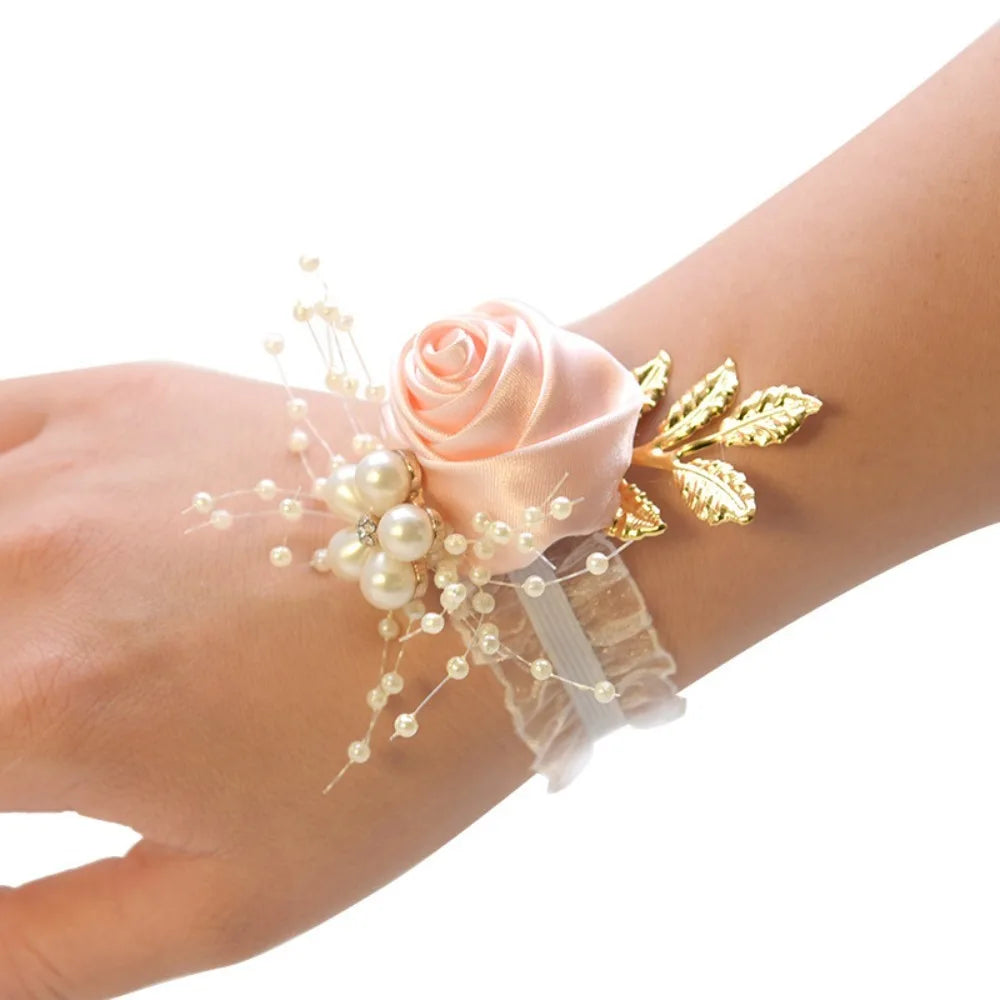 Rose Ribbon Wrist Corsage Bracelet – Wedding & Bridesmaid Wrist Corsage Bracelet SWANS