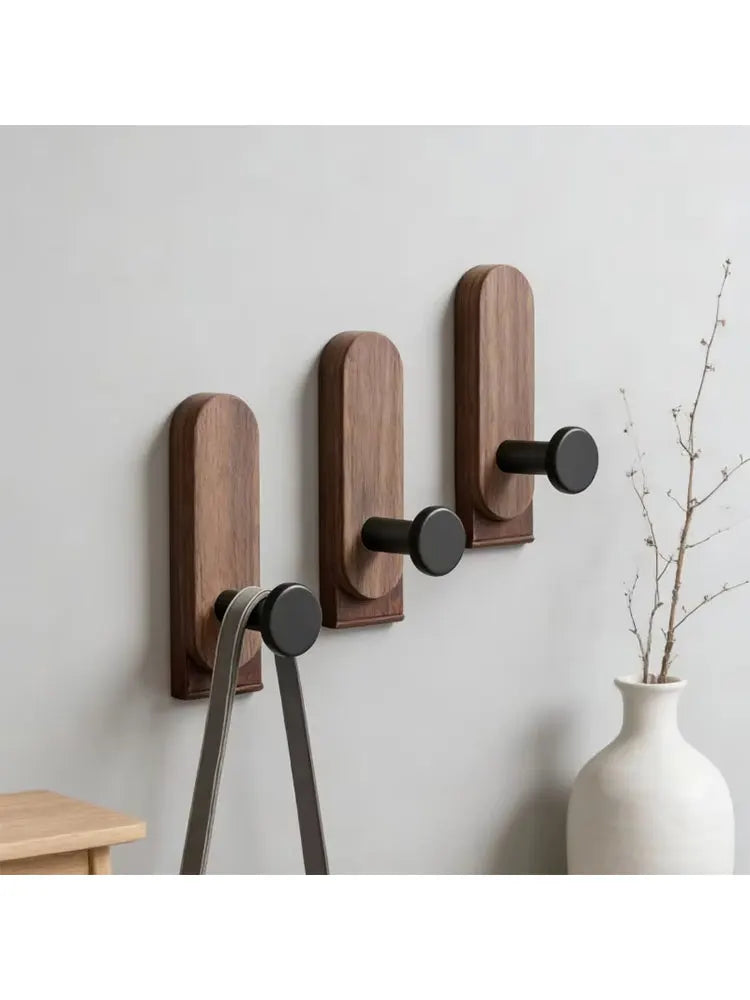 Self-Adhesive Walnut Wood Wall Hooks – No-Drill Organizer Wall Hooks Organizer SWANS