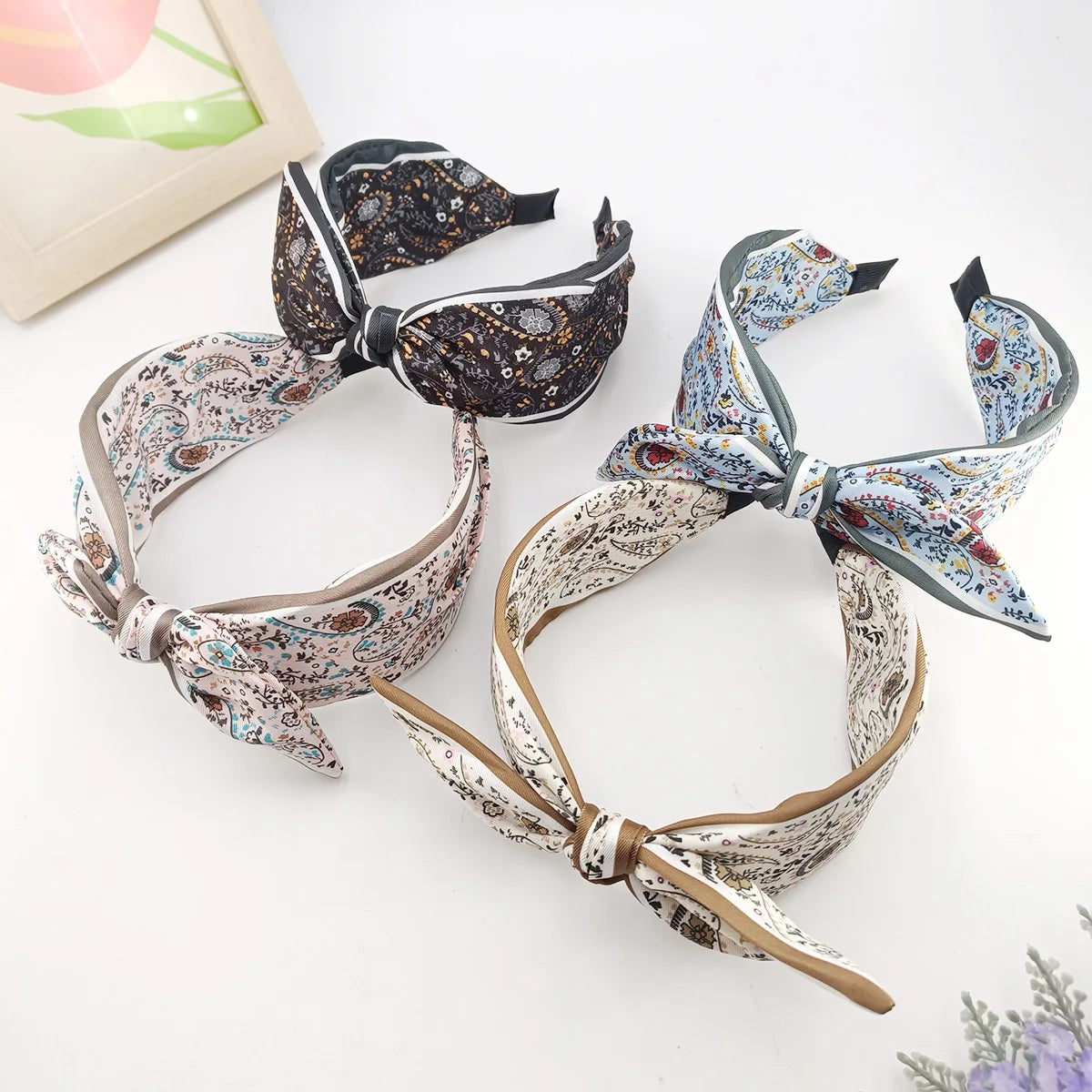 Women's Wide Bow Flower Headband – Turban Hairband 1 or 4 Pack Fashion Headband SWANS 4PCS-F