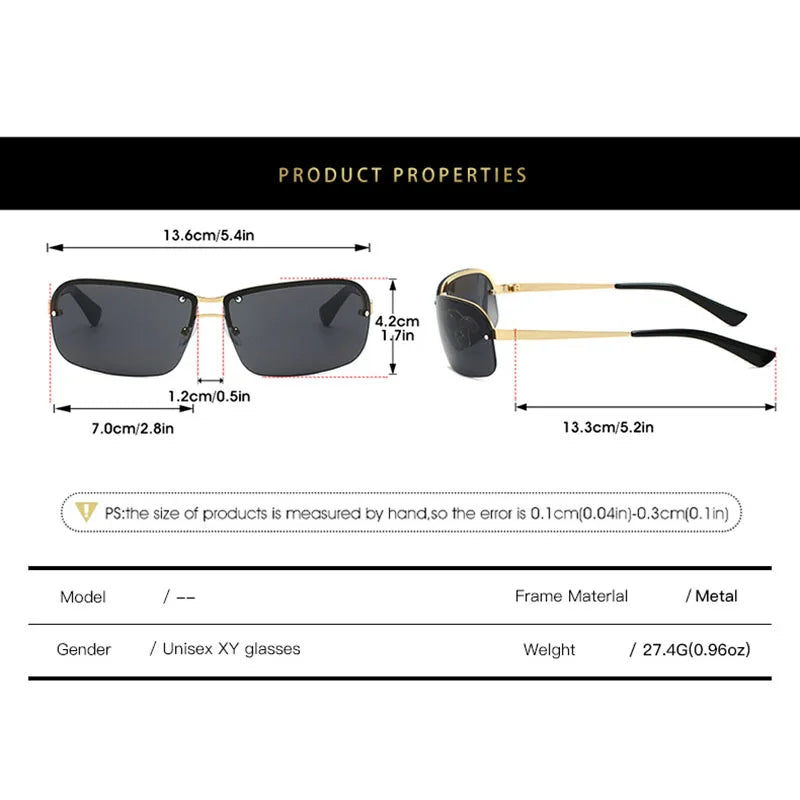 TOYEARN Y2K Rimless Sunglasses – UV400 Gradient Metal Frame Fashion Sunglasses SWANS