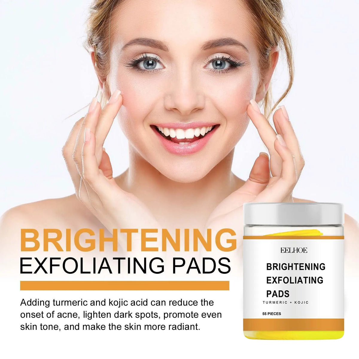 EELHOE Turmeric Kojic Acid Exfoliating Face Pads 55pcs Exfoliating Face Pads SWANS