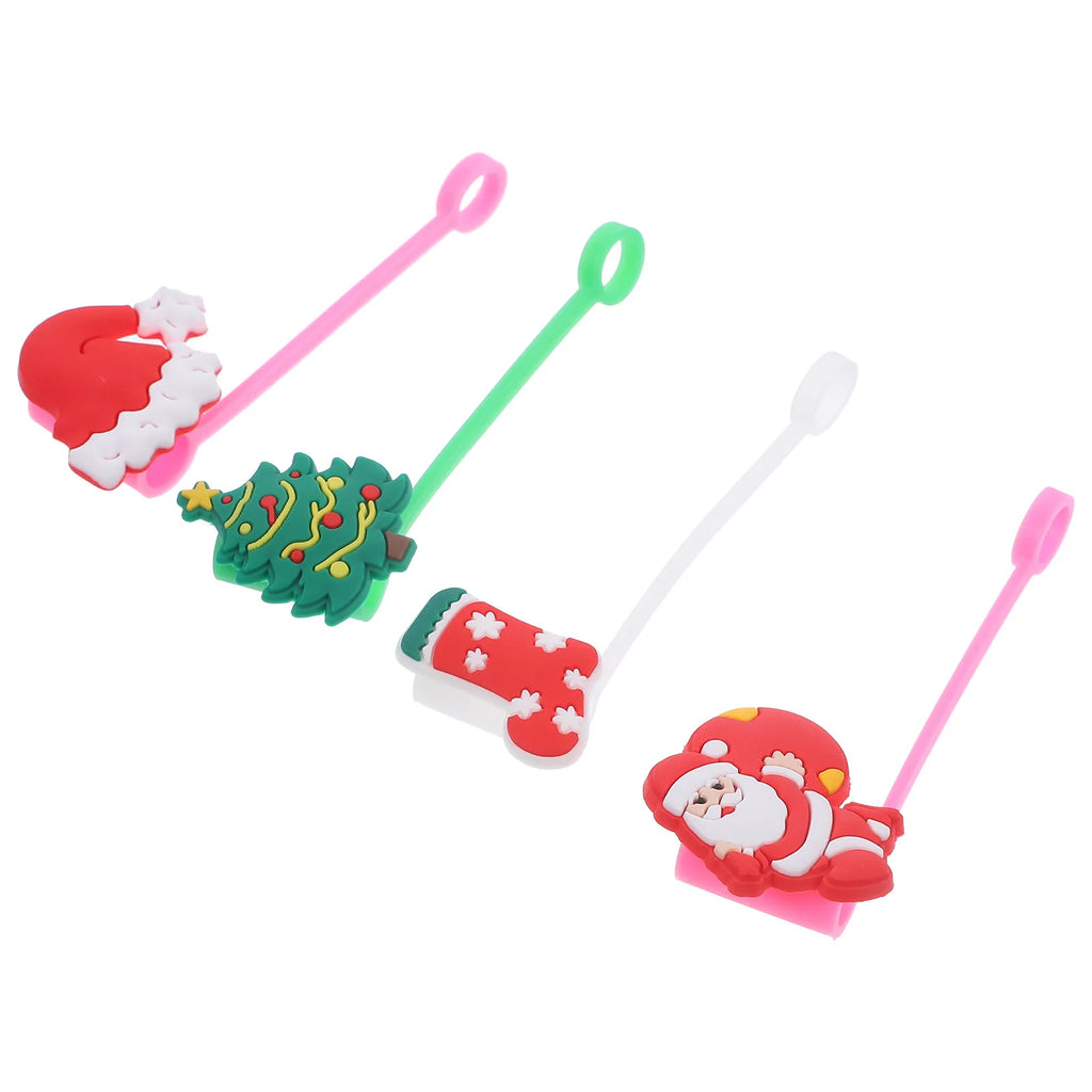 4-Pack Christmas Silicone Straw Covers – Cartoon Dust Plug Caps Straw Cover Caps SWANS Default Title