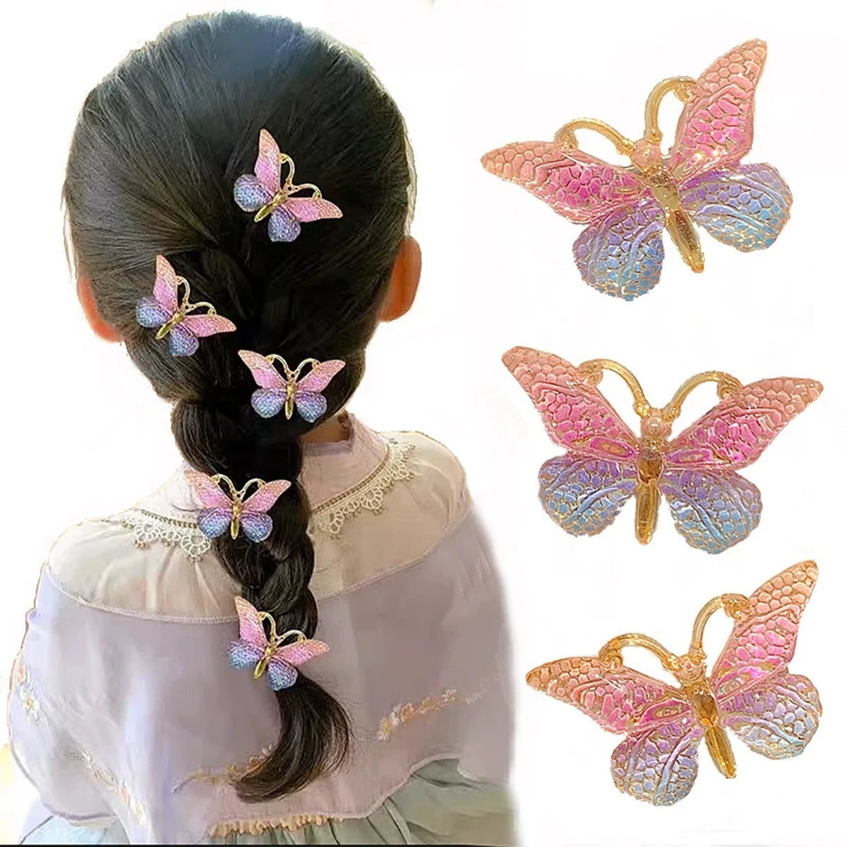 5-Pack Butterfly Macaron Gradient Hair Clips for Girls & Women Hair Clips Barrettes SWANS