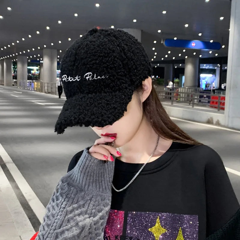 Faux Lamb Wool Baseball Cap – Winter Warm Plush Snapback Hat Winter Baseball Cap SWANS