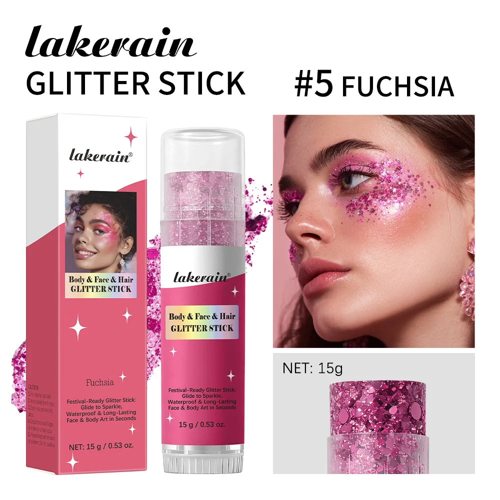 Lakerain Body Glitter Stick – Waterproof Sparkling Gel Makeup Body Glitter Stick SWANS Fuchsia