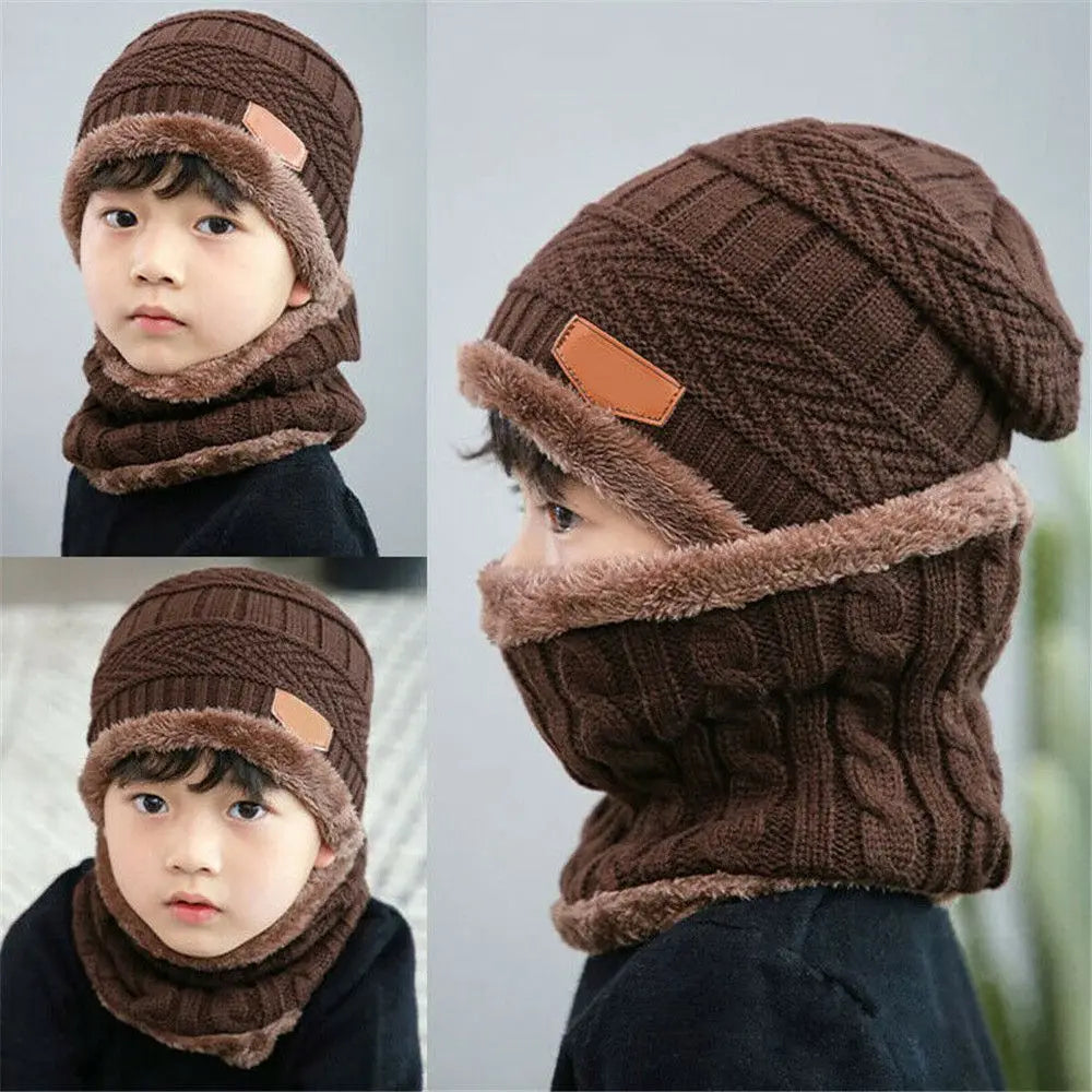 Kids Winter Knit Hat & Neck Warmer Set – Fleece Lined Kids Winter Hat Set SWANS