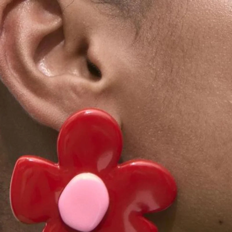 Red Acrylic Large Flower Drop Earrings for Women & Girls Fashion Drop Earrings SWANS Default Title