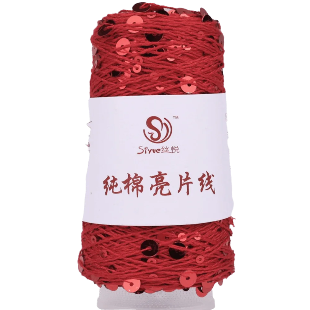 Shiny Sequin Hand Knitting Yarn – Glitter Craft Thread Roll Knitting Yarn SWANS Red