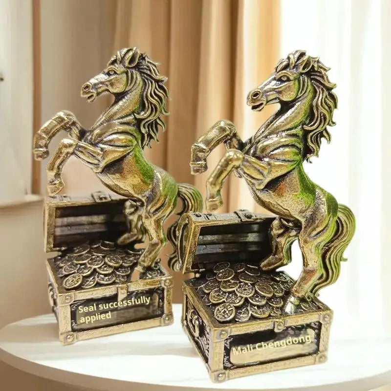 Brass Feng Shui Horse Miniature Statue – Office & Home Décor Decorative Figurine SWANS