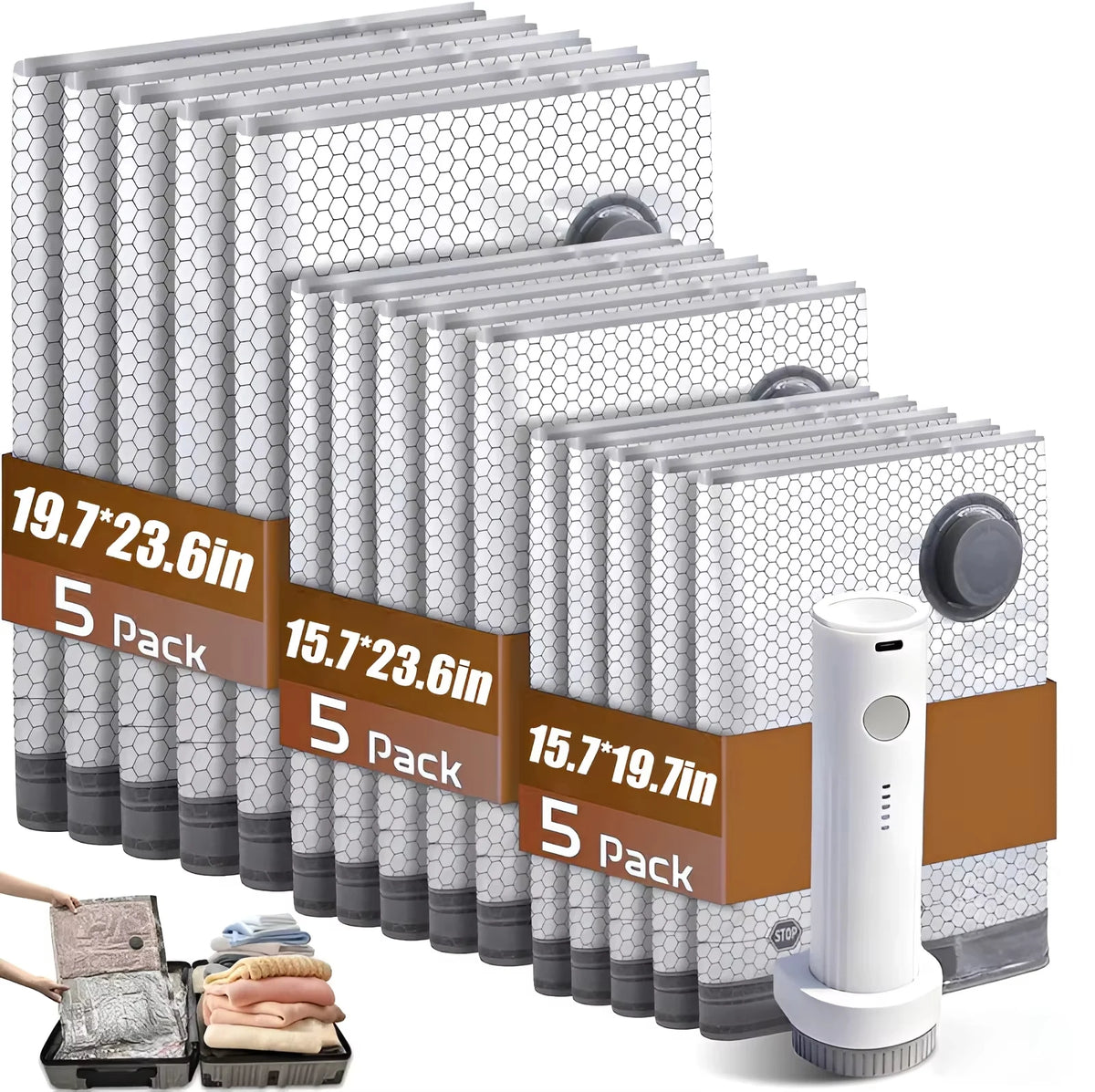 Vacuum Compression Bags for Travel – Clothes & Blanket Storage Vacuum Storage Bag SWANS electric pump 15Pcs