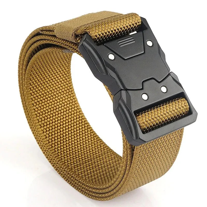 Men's Tactical Belt – Nylon Alloy Buckle Unisex Outdoor Tactical Belt SWANS Khaki color 125cm