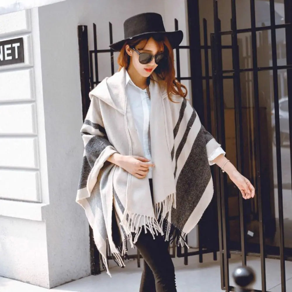 Women's Hooded Fleece Shawl – Warm Cashmere-Style Winter Wrap Hooded Shawl Wrap SWANS
