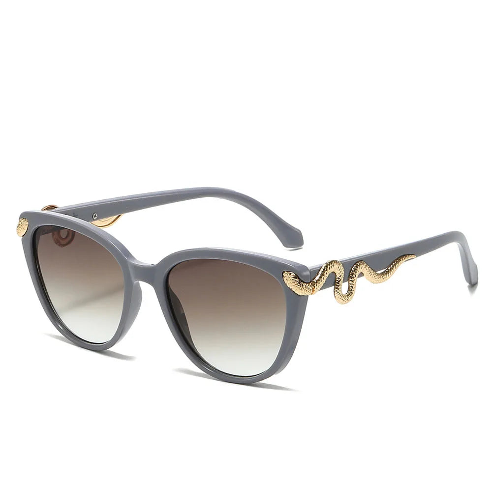 Y2K Cat Eye Sunglasses Gold Snake UV400 Gradient Shades Cat Eye Sunglasses SWANS Gray Tea