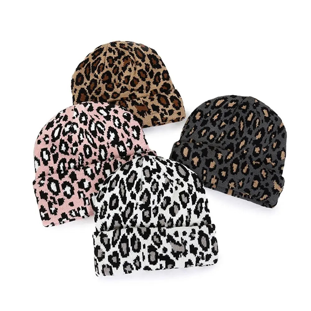 Y2K Leopard Knit Skullcap – Unisex Brimless Beanie Hat Knit Beanie Hat SWANS