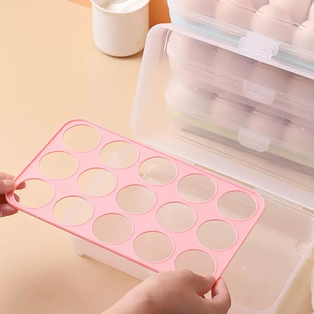 SWANS 15-Grid Stackable Transparent Egg Holder for Fridge Egg Storage Tray SWANS