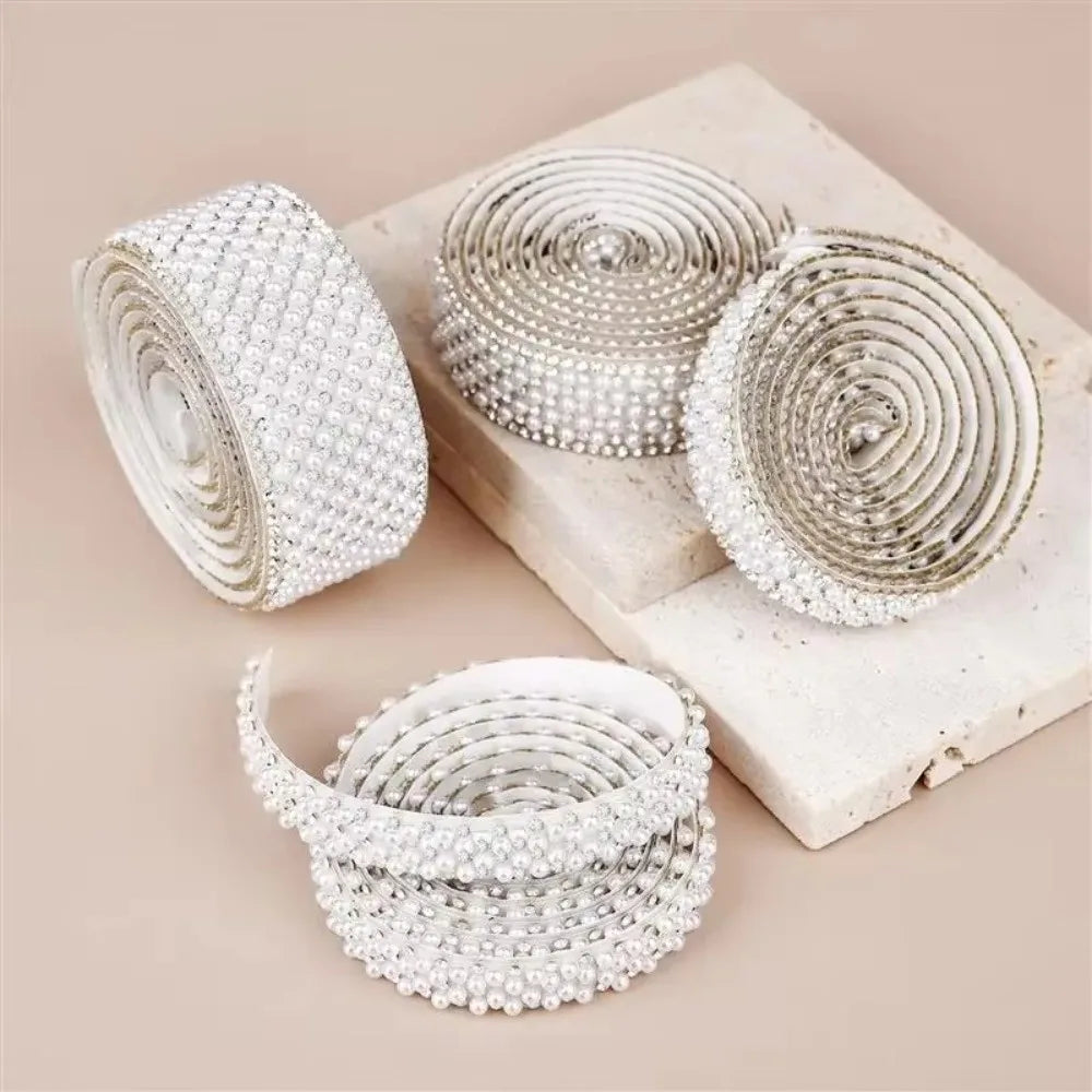 Self-Adhesive Crystal Rhinestone Pearl Ribbon Trim Tape – 1 Yard Rhinestone Ribbon Trim SWANS