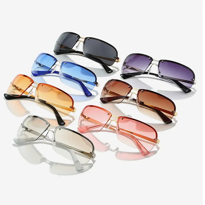 TOYEARN Y2K Rimless Sunglasses – UV400 Gradient Metal Frame Fashion Sunglasses SWANS