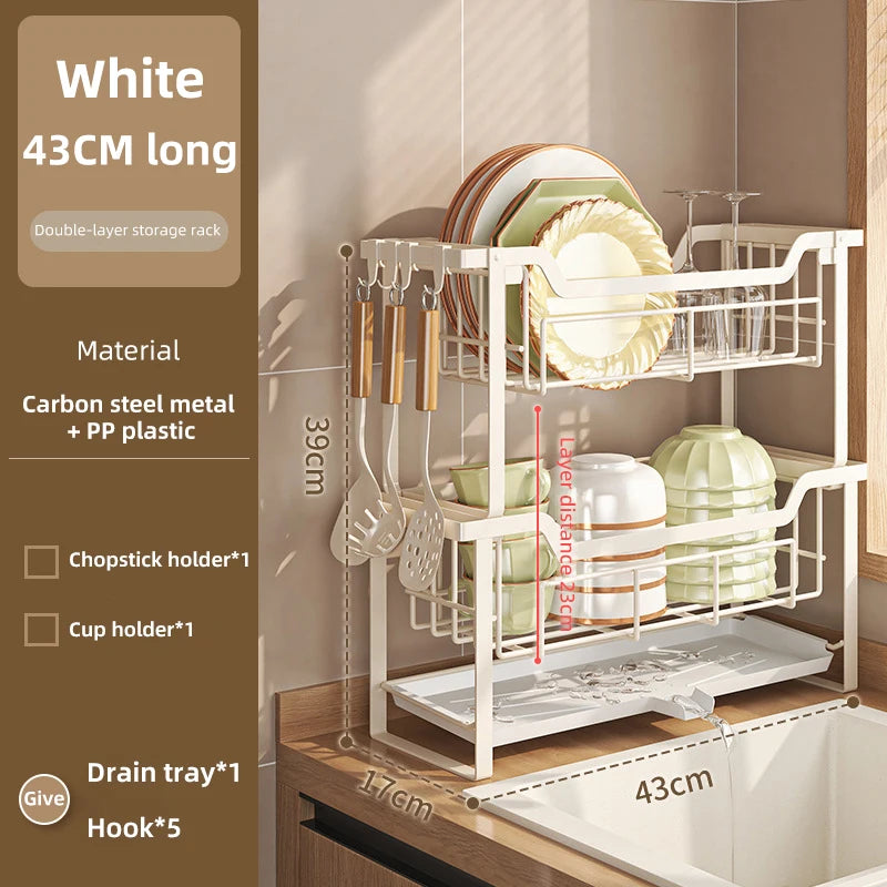 SWANS 2-Tier Dish Drying Rack with Drain Tray & Utensil Holder Dish Drying Rack SWANS White-A