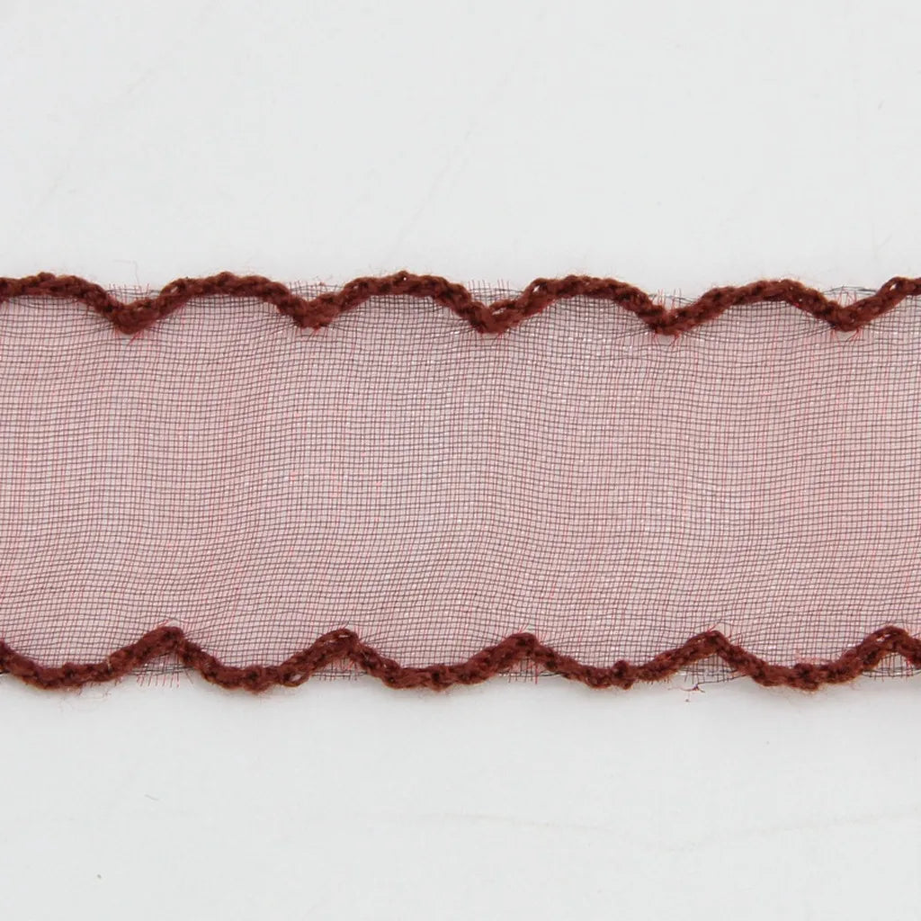 Shimmering Scalloped Edge Organza Ribbon – Boho Craft & Décor Decorative Craft Ribbon SWANS Red Brown 40mm