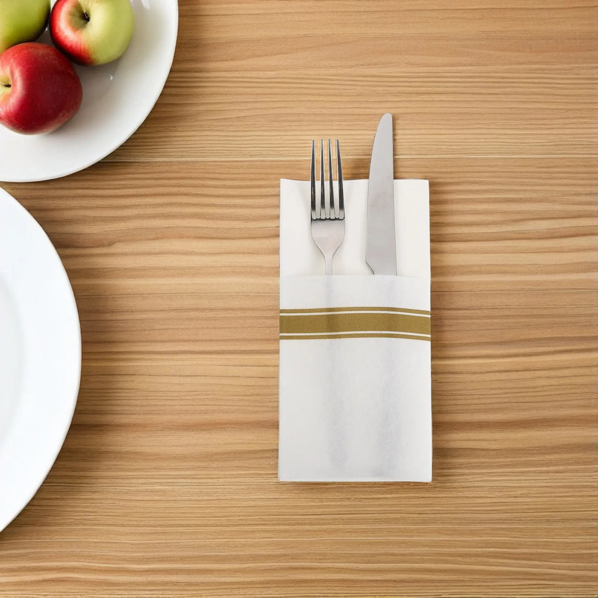 50-Pack Gold Trim Prefolded Disposable Dinner Napkins with Pocket Disposable Dinner Napkins SWANS