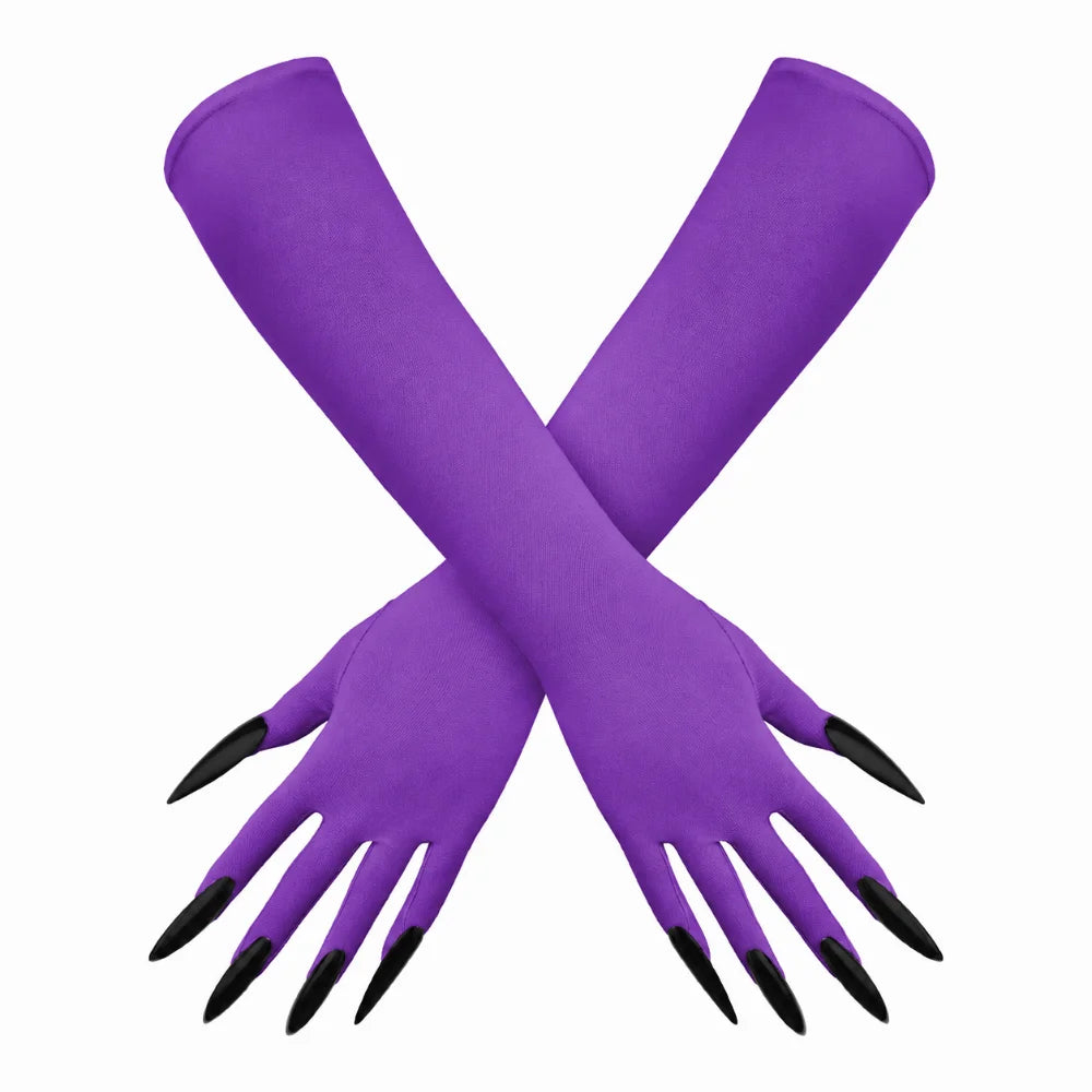 Halloween Ghost Claw Gloves – Long Nail Cosplay Opera Gloves Costume Gloves SWANS Purple-Black Nails