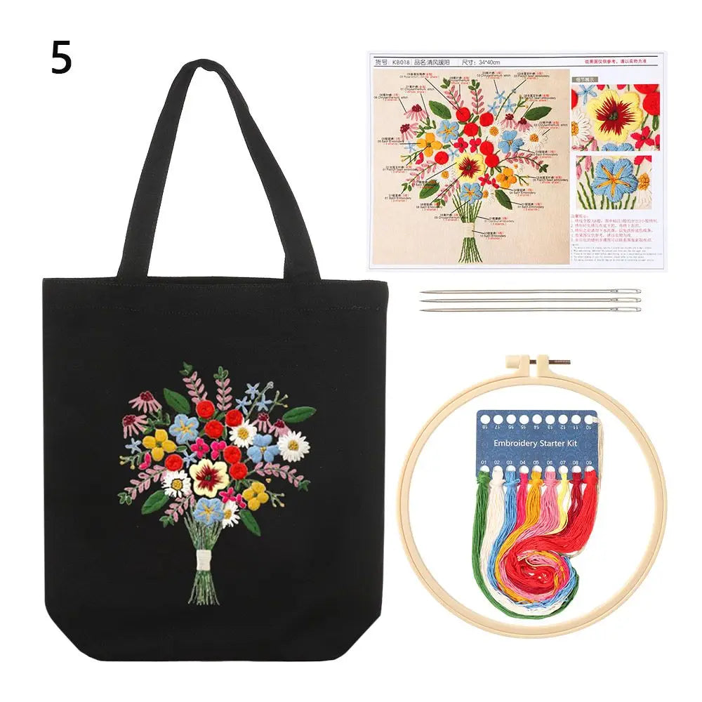 Flower Embroidery Kit with Canvas Tote Bag – Beginner DIY Embroidery Craft Kit SWANS 5