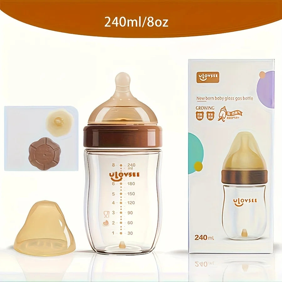 SWANS Glass Baby Bottle Wide Neck Anti-Colic Silicone Nipple 160ml Glass Baby Bottle SWANS 240ML