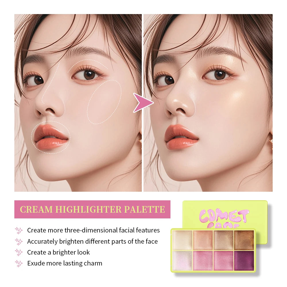 8-Color Cream Highlighter Blush & Brow Palette | Shimmer Makeup Makeup Palette SWANS