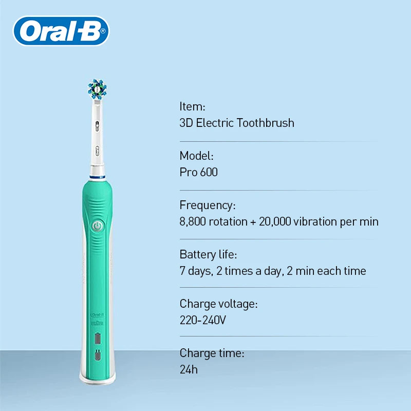 Oral-B Pro600 3D Electric Toothbrush – Timer & IPX7 Electric Toothbrush SWANS