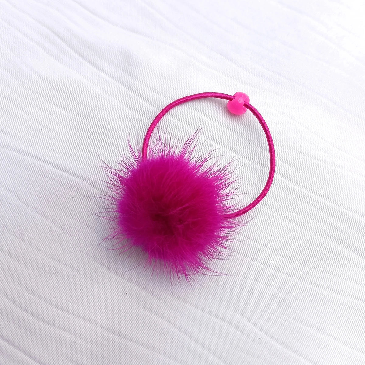 Women's Pompom Elastic Hair Band – Ponytail Holder Elastic Hair Band SWANS 1 pc rose red