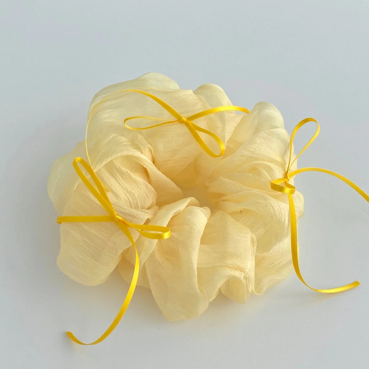 Yellow Bow Chiffon Scrunchie – Soft Large Breathable Hair Tie Chiffon Scrunchie SWANS