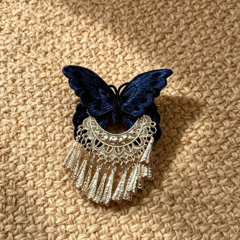 Chinese Embroidered Butterfly Tassel Hair Clip – Hanfu Barrette Hair Barrette Clip SWANS