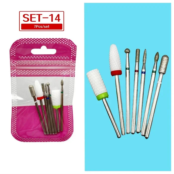 Tungsten Steel Nail Drill Bit Set – Cuticle Milling Cutter 6/7pc Nail Drill Bit Set SWANS 14