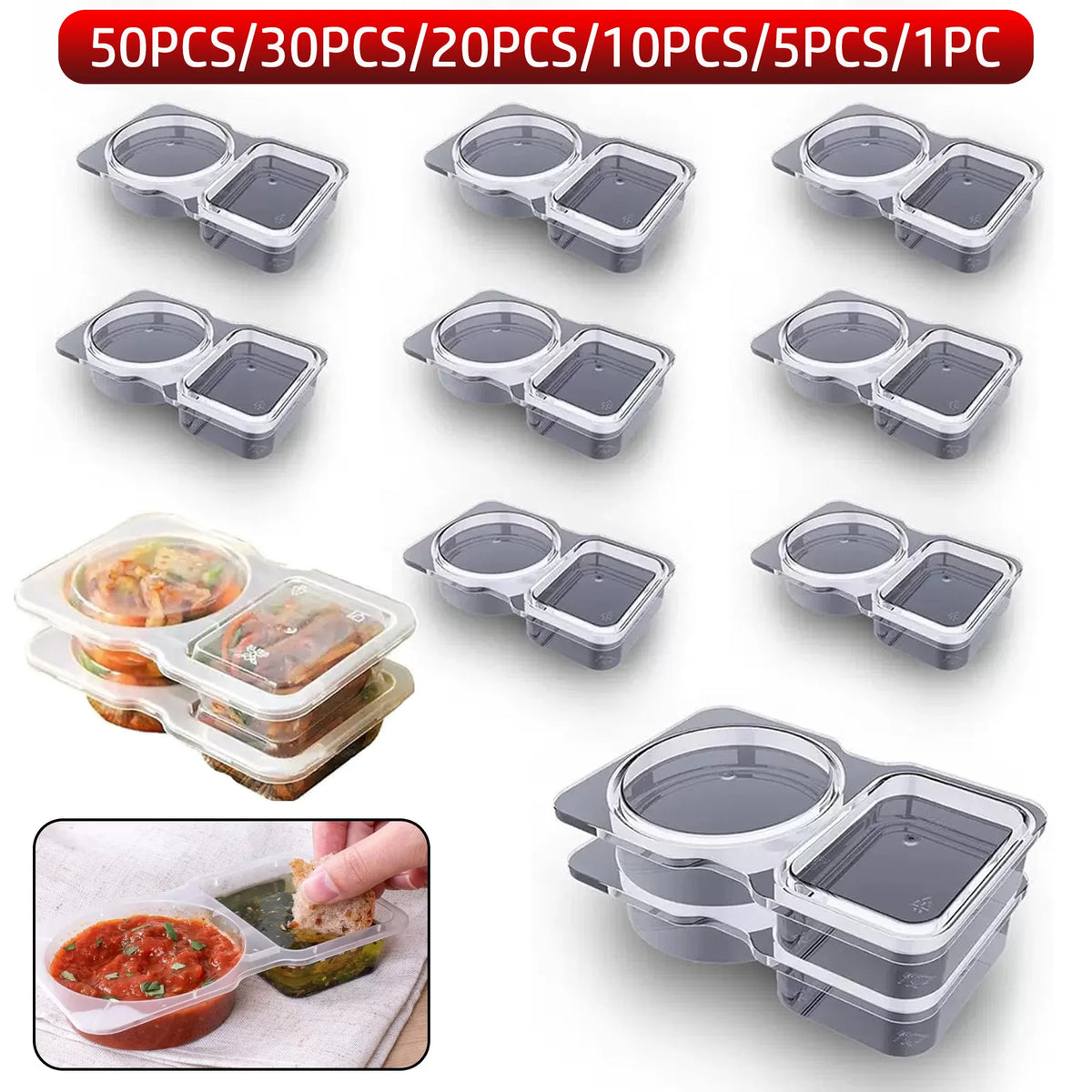 SWANS Dual-Compartment Disposable Sauce Boxes | 1–50 Pack Condiment Containers SWANS
