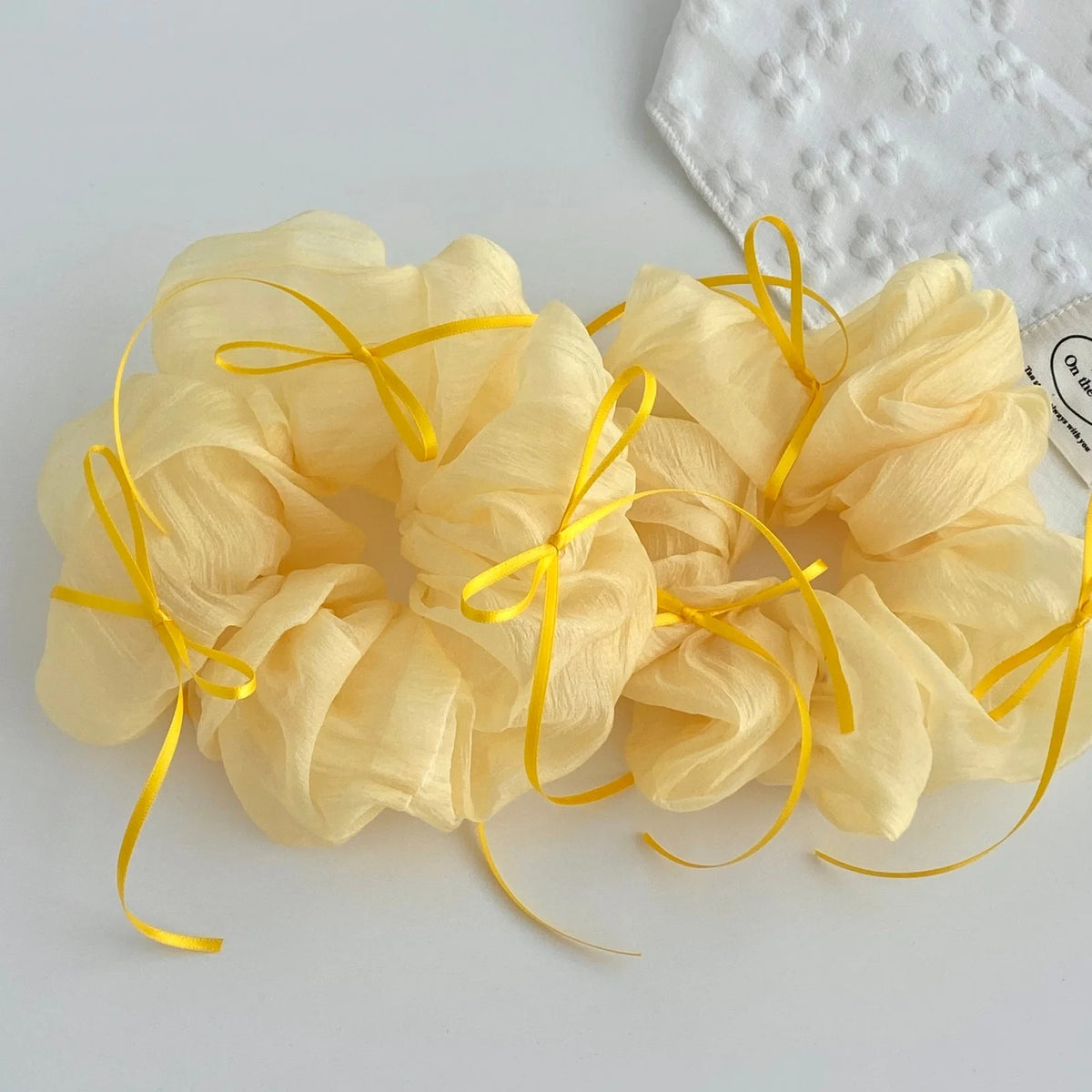 Yellow Bow Chiffon Scrunchie – Soft Large Breathable Hair Tie Chiffon Scrunchie SWANS