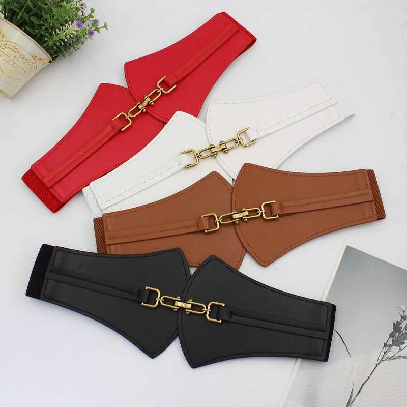 Women's Wide PU Leather Corset Belt – Elastic Waist Cincher Wide Corset Belt SWANS
