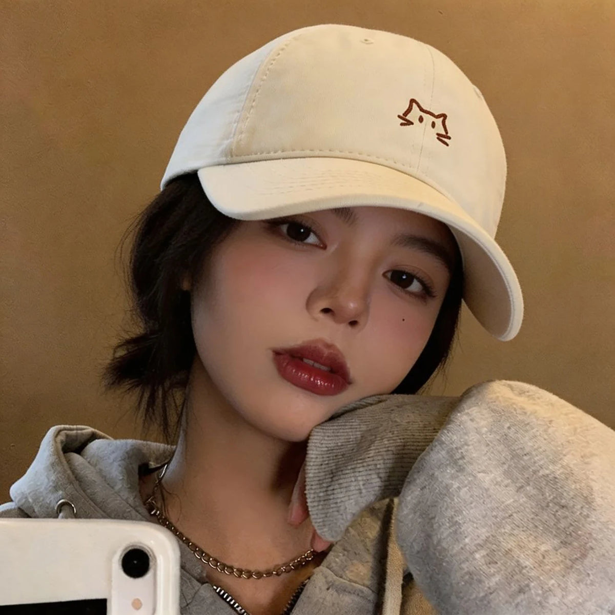 Cute Cat Embroidered Baseball Cap – Unisex Cotton Sun Hat Embroidered Baseball Cap SWANS