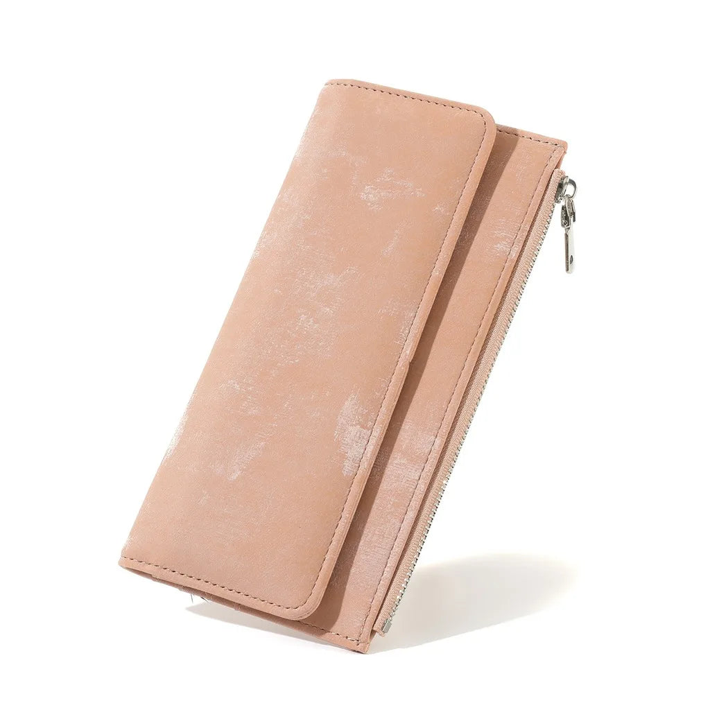 Women's Trifold Long Wallet – Water Ripple PU Leather Purse Trifold Long Wallet SWANS Beige