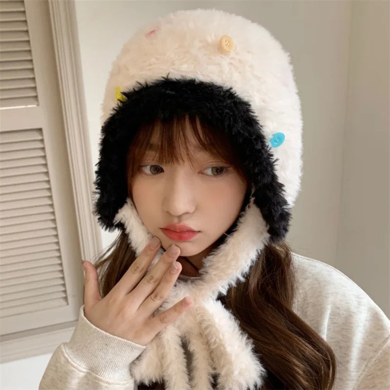 Women's Winter Plush Ear Flap Beanie – Faux Fur Knit Cap Winter Beanie Hat SWANS