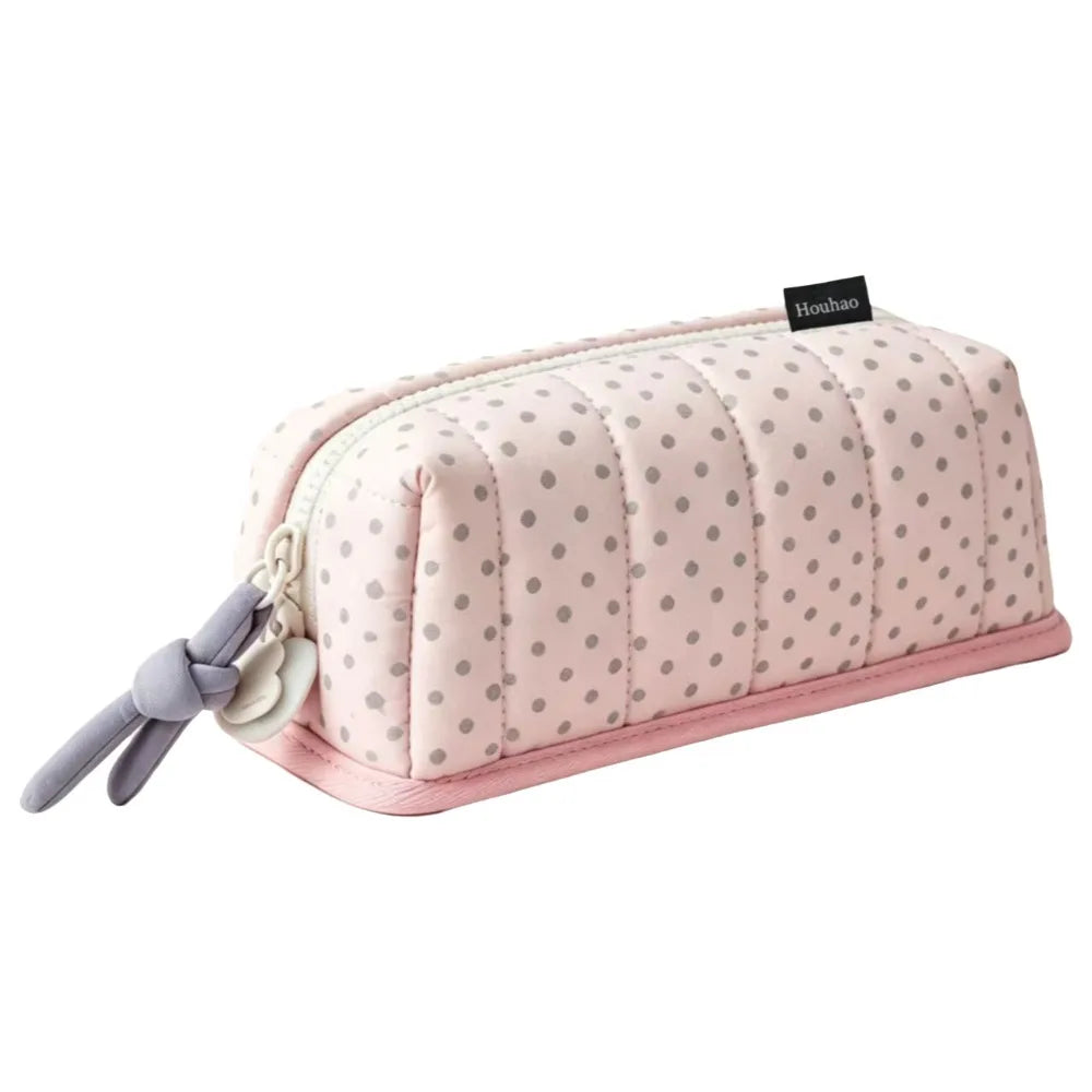 Large Capacity Dot Pattern Pencil Case – Cotton Stationery Bag Pencil Case SWANS Pink