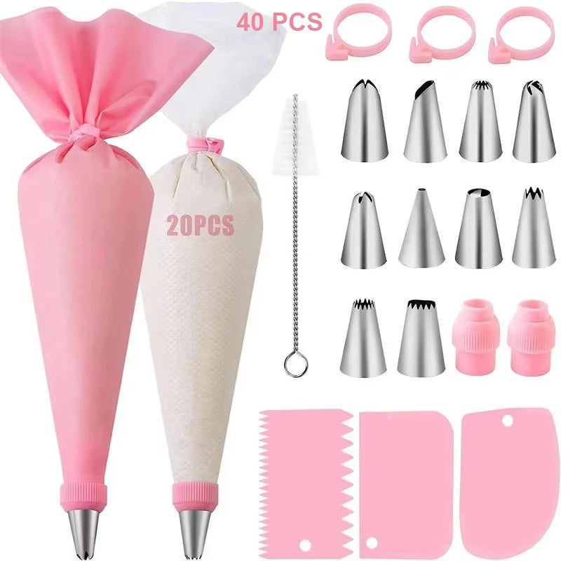 SWANS Piping Bags & Tips Set – Reusable Cake Decorating Kit Cake Decorating Kit SWANS 40Pcs-Pink